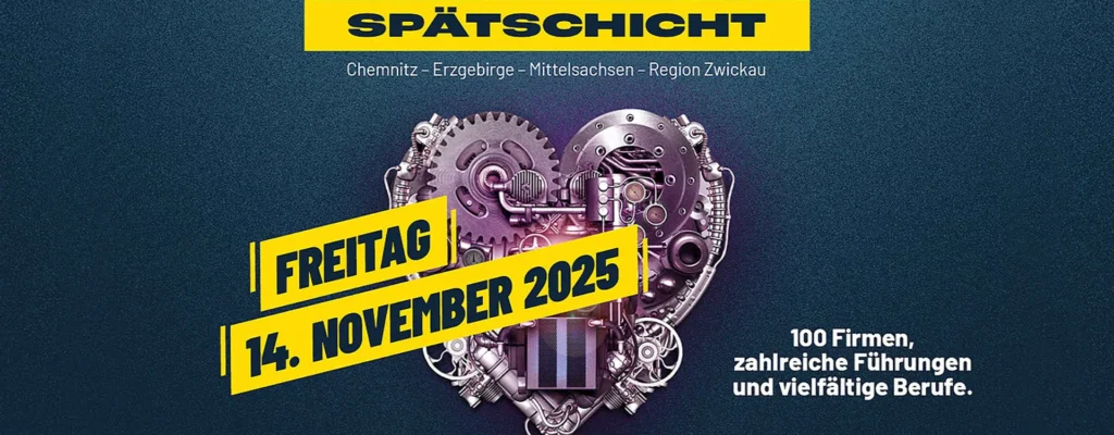 Spätschicht-Veranstaltungsplakat. SANTENBERG beteiligt sich an der Veranstaltungsreihe Spätschicht – 7. November 2025