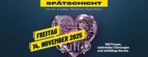 Spätschicht-Veranstaltungsplakat. SANTENBERG beteiligt sich an der Veranstaltungsreihe Spätschicht – 7. November 2025