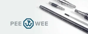 PEE-WEE Logo mit Präzisionsspindeln. Willkommen PE